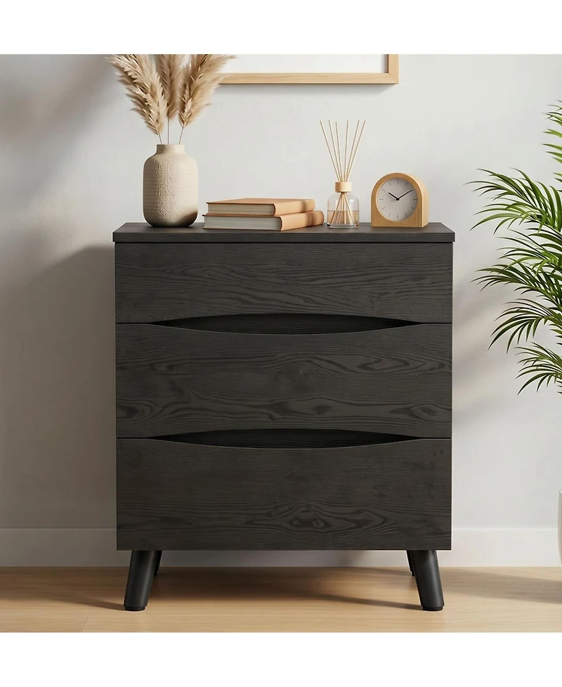 homfan Nightstand with 3 Storage Drawers, 24 Inch Wide Bedside Table with Wooden Top for Bedroom, Space Saving Modern End Table for Living Room Office