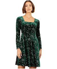 Yumi Women's Starburst Square Neck Fit & Flare Constellation-Print Dress