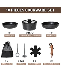 Piscifun 10 Piece Non Stick Detachable Handle Stackable Cookware Set For Rv Camping