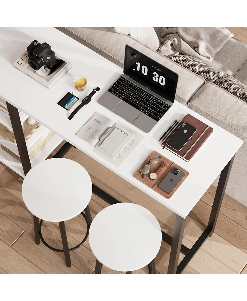 homfan 47 Inch Bar Height Dining Table Set with 2 Stools and 3 Storage Shelves Space Saving Office Table and Chair for Apartment, Kitchen, Bistro