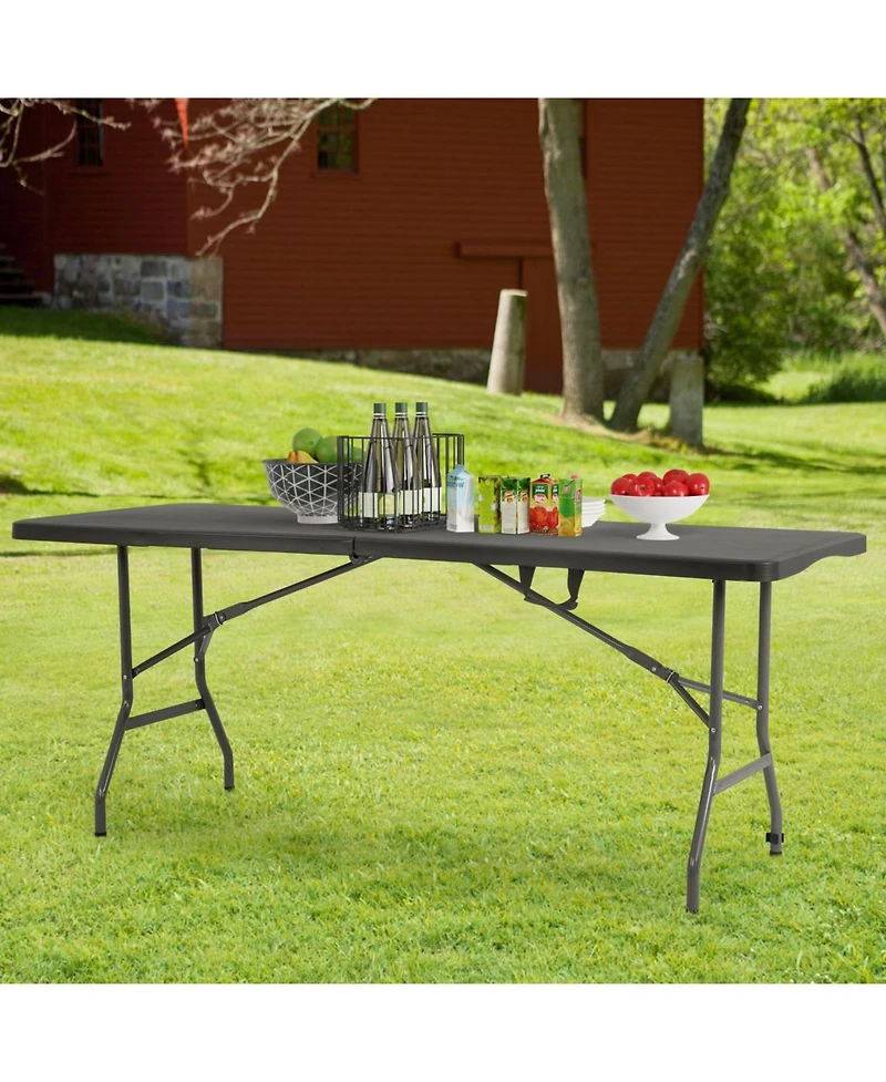 Aofar 6 Feet Folding Table Portable Plastic Steel Frame Lock Carry Handle Black