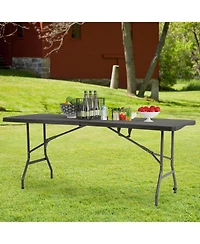 Aofar 6 Feet Folding Table Portable Plastic Steel Frame Lock Carry Handle Black