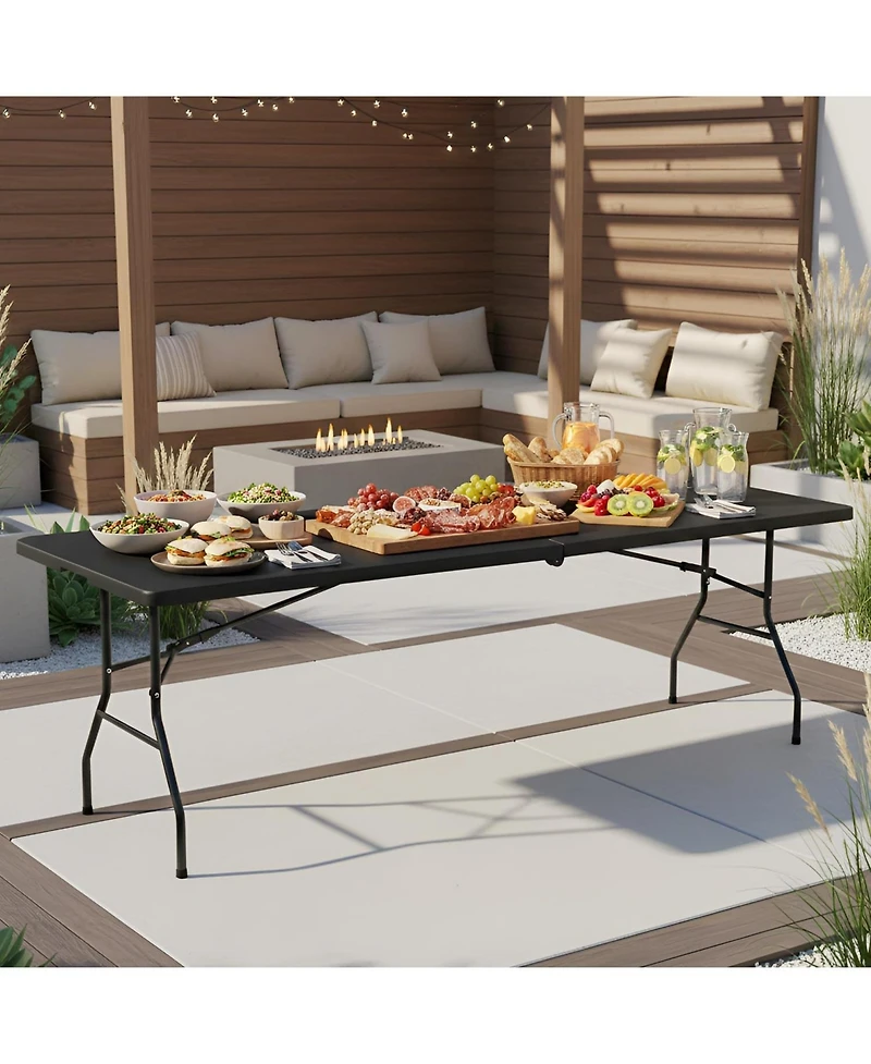 Aofar 8 Feet Folding Table Heavy Duty Plastic Utility Indoor Outdoor Party Dining Lock Function