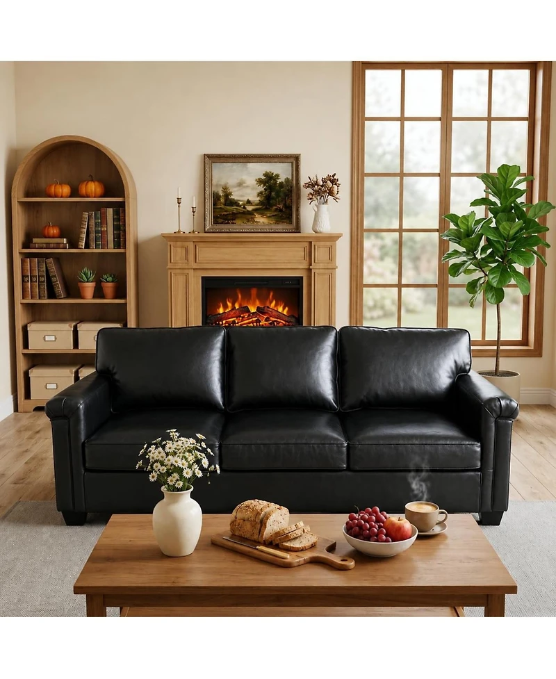 homfan 87.8 inch 3 Seater, Modern Faux Leather with 22 Deep Seat, Wide Square Arms, Firm Cushions, Heavy Duty Frame, Easy to Clean for Apartment