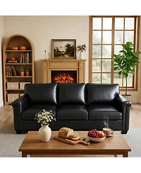 homfan 87.8 inch 3 Seater, Modern Faux Leather with 22 Deep Seat, Wide Square Arms, Firm Cushions, Heavy Duty Frame, Easy to Clean for Apartment