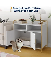 homfan 37.4'' Litter Box Enclosure Hidden Bathroom Cabinet with Side Entry Wooden House and Indoor Pet Crate Decorative End Table