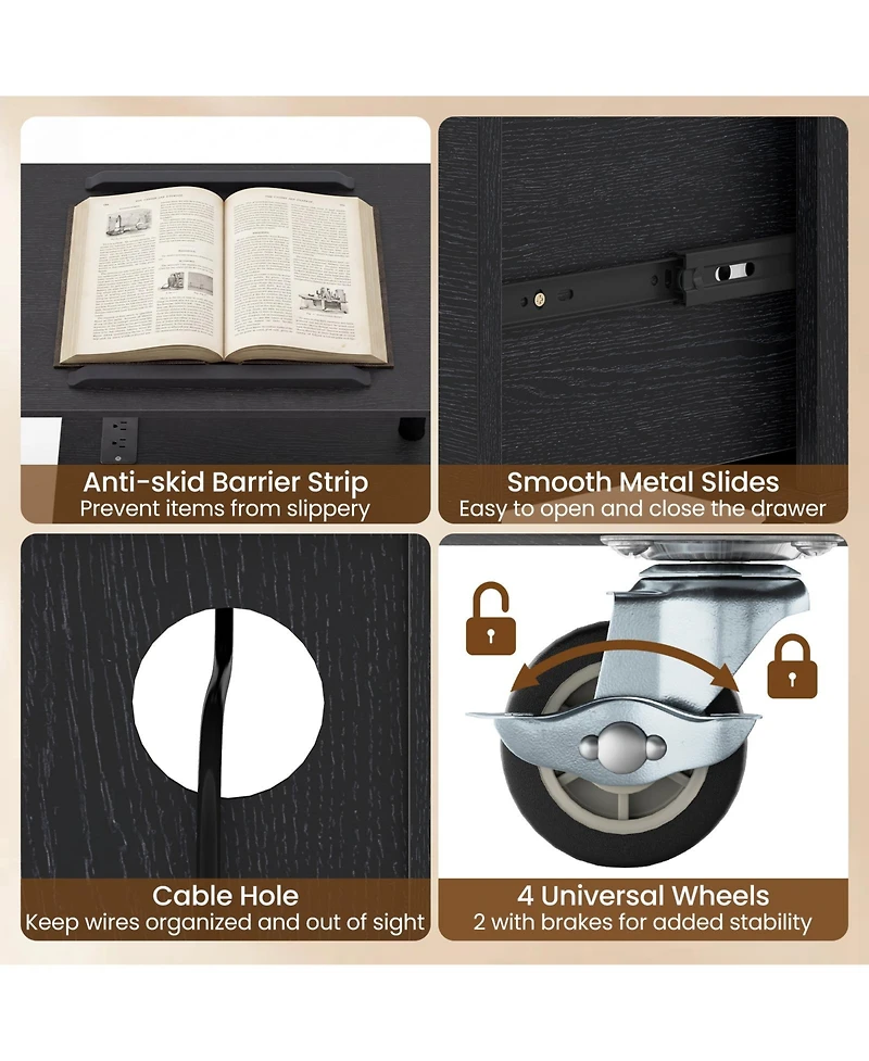Costway Nightstand with Power Outlets,Modern Bedside Table Flip overandRotatable Tabletop