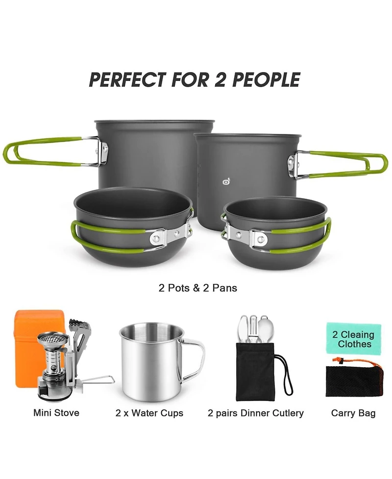Piscifun 16 Piece Camping Cookware Mess Kit Lightweight Portable Outdoor Hiking Picnic Stove Set
