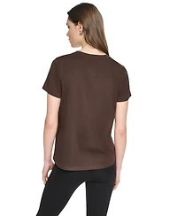 Dkny Sport Women's Puff Varsity Logo Relaxed-Fit Crewneck T-Shirt