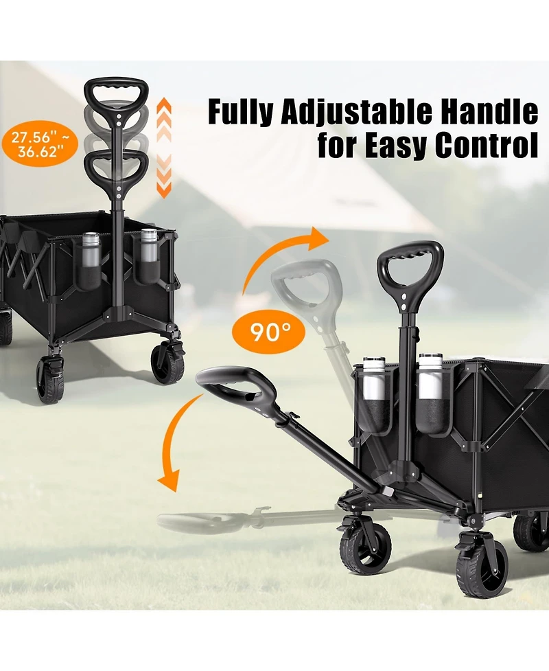 Gnuadz Collapsible Wagon Cart All-Terrain Wheels Adjustable Handle 480LBS