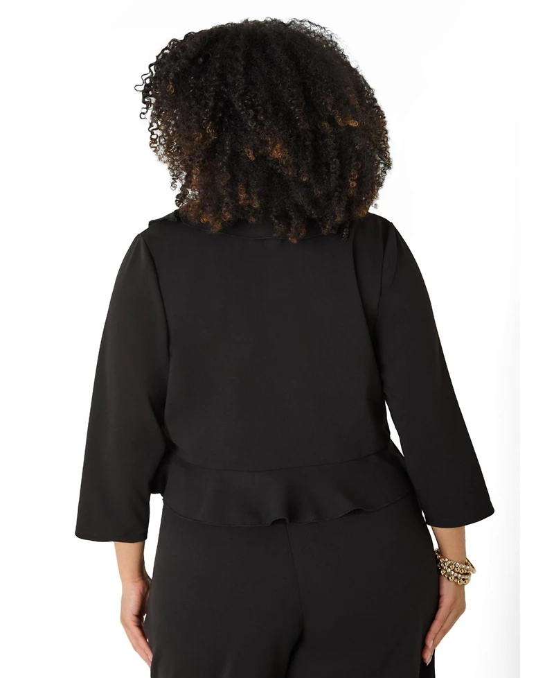 Ashley Stewart Plus Ruffled Open Front Jacket