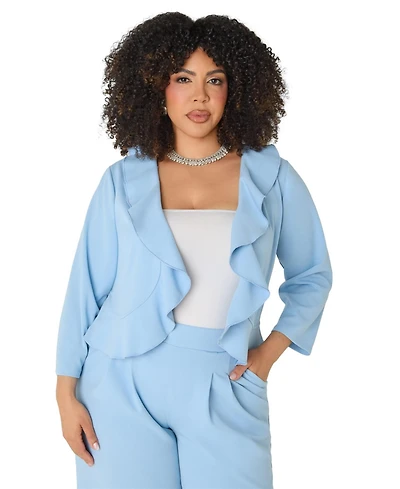 Ashley Stewart Women's Plus Open Front Ruffled Jacket