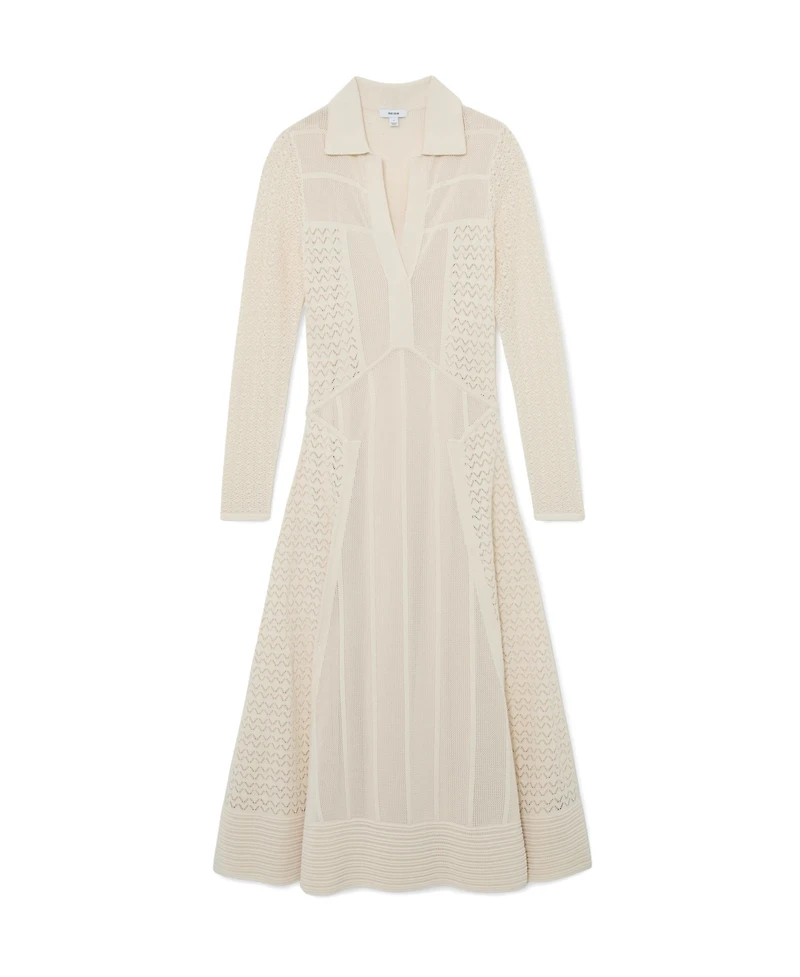Reiss Women's Lindy Pointelle-Knit Long-Sleeve V-Neck Midi Dress