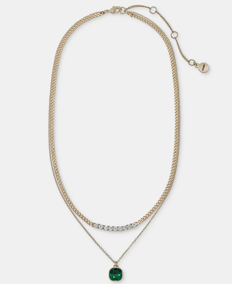 Dkny Green Crystal Two Row Pendant Necklace, 16" + 3" extender