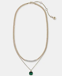 Dkny Green Crystal Two Row Pendant Necklace, 16" + 3" extender