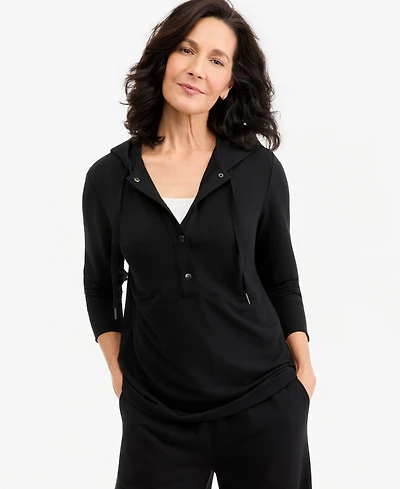 Style & Co Petite LuxLounge French Terry V-Neck 3/4-Sleeve Hoodie, Macy's Exclusive