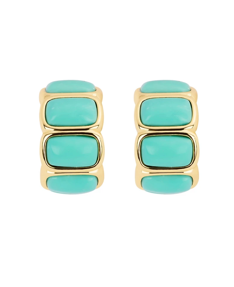 Macy's Gold-Plated Howlite Turquoise Rectangle Bezel Huggie Hoop Earrings