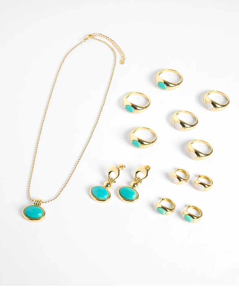 Macy's Gold-Plated Howlite Turquoise Oval Beaded Necklace