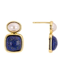 Macy's Gold-Plated Lapis Imitation Pearl Stud Drop Earrings