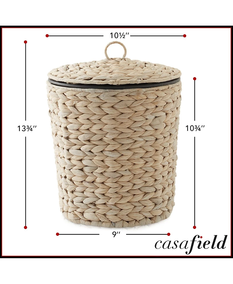 Casafield Hyacinth Trash Can with Lid and Liner - Natural, Woven Waste Basket for Garbage in the Bathroom, Bedroom, Laundry Room, Home Office