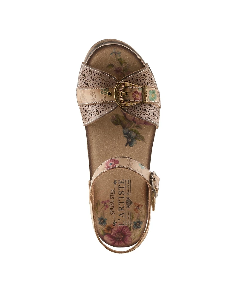 L'Artiste Women's Spring Step Upperbuck Ankle Strap with Hand-Painted Design
