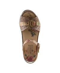 L'Artiste Women's Spring Step Upperbuck Ankle Strap with Hand-Painted Design
