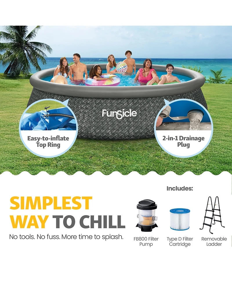 Funsicle 14' x 36" QuickSet Ring Top Above Ground Swimming Pool Dark Herringbone