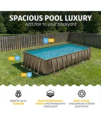 Funsicle 24 Ft Oasis Designer Lap Above Ground Pool w/ Pump, Brown Basketweave