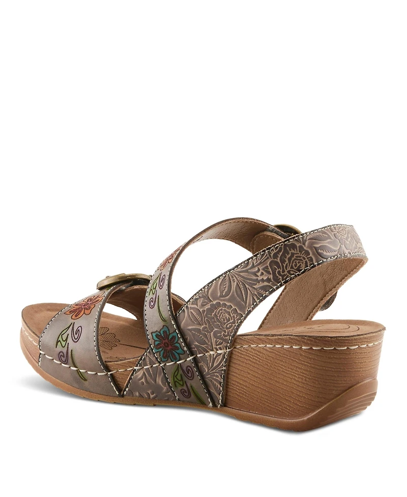 L'Artiste Women's Spring Step Gottaget Wedge Sandal with Hand-Painted Vamp