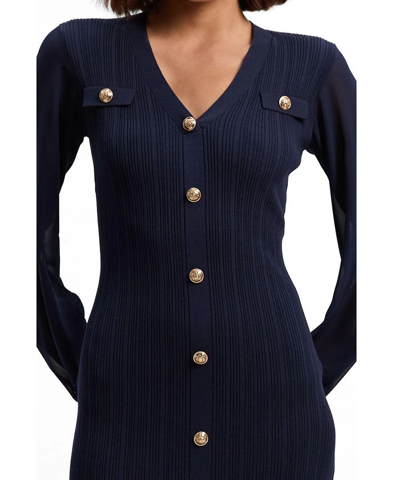 Karen Millen Women's V-Neck Long-Sleeve Rib-Knit Dress