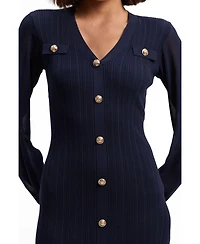 Karen Millen Women's V-Neck Long-Sleeve Rib-Knit Dress