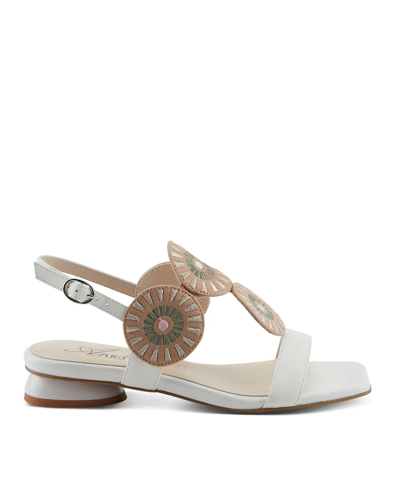 Azura Broider Women's Buckle Leather Sandals with Cushioned Footbed