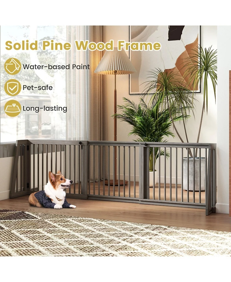 Ruie Folding Free Standing 3 Panel Adjustable Wood Dog Fence Gate