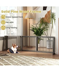 Ruie Folding Free Standing 3 Panel Adjustable Wood Dog Fence Gate