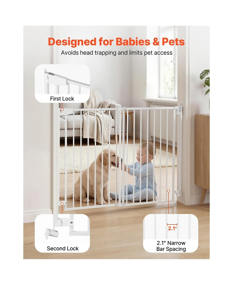 Ruie No Bottom Bar Dog Gate for Stairs 30 Inch High Adjustable 31 to 48 Inch