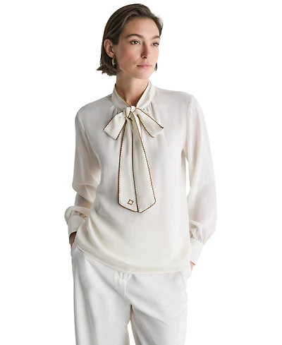 Bcbg Women's Tie Neck Long-Sleeve Blouse