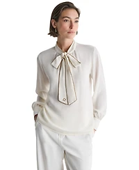 Bcbg Women's Tie Neck Long-Sleeve Blouse