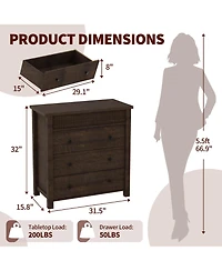 homfan 3 Drawer Dresser for Bedroom Nightstand, Fluted Wooden Chest, Walnut End Table for Hallway Living Room