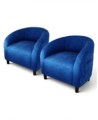homfan Set of 2 Navy Blue Barrel Accent Chairs with Curved Armrests, Velvet Upholstered, Wood Legs