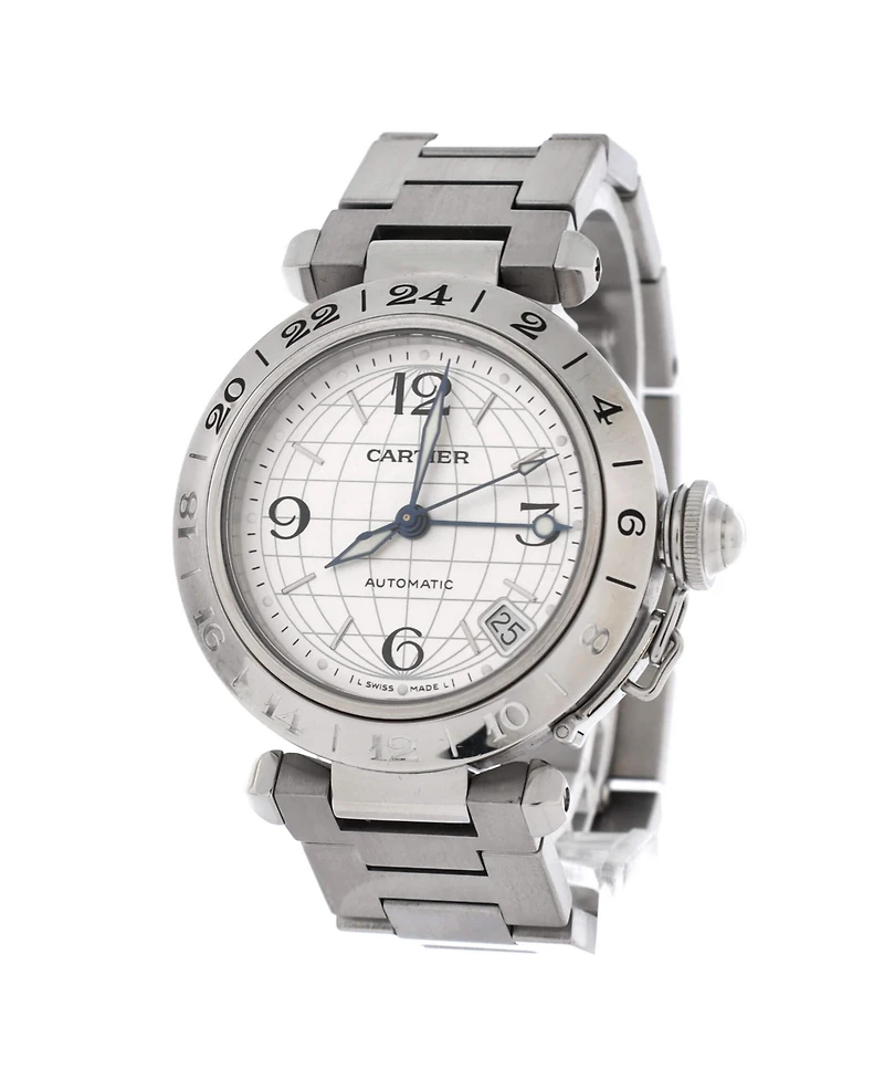 Pre-Owned Cartier Pasha C Gmt Automatic Watch in Stainless Steel 35mm