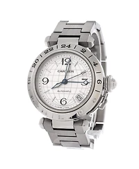Pre-Owned Cartier Pasha C Gmt Automatic Watch in Stainless Steel 35mm