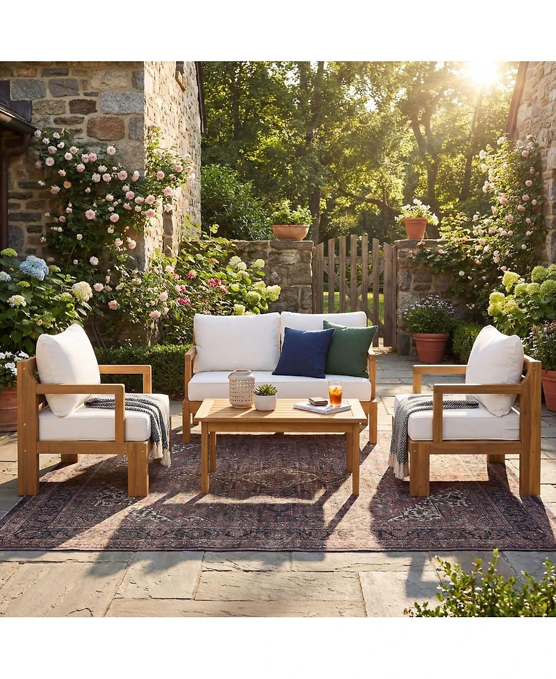 Streamdale Furniture Outdoor 4piece Acacia Wood Patio Chat Set