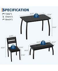 homfan Dining Table Set for 4 - Kitchen with Upholstered Bench and 2 Chairs Space-Saving Metal Frame Retro Room
