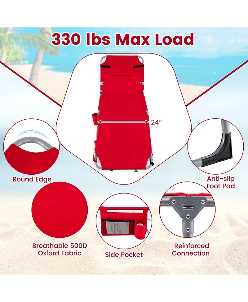 Sugift 4-Position Portable Tanning Lounger with Face Hole and U-Shaped Pillow