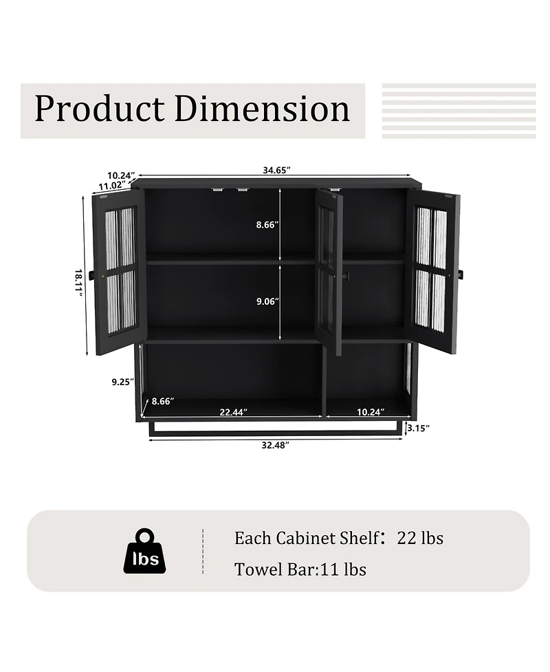 Phying 3-Door Wooden Wall Cabinet Multipurpose Medicine Cabinet Hidden Storage Space Wall Mounted Organizer for Bathroom Entryway Living Room