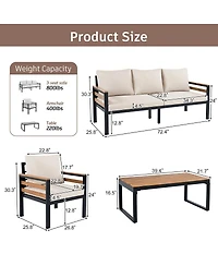 Streamdale Furniture 4-Piece Outdoor Sofa Set with Acacia Wood and Coffee Table