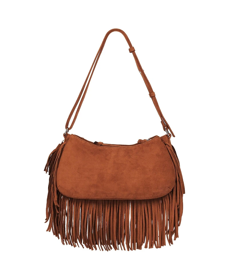 True Religion Vintage Dangle Fringe Hobo Bag with Studded Trim and Charm Accents