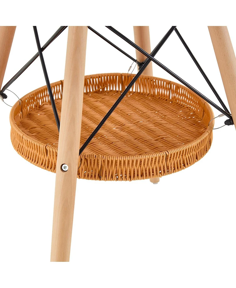 Streamdale 31.5'' Circular Dining Table with Woven Storage Basket and Wood Legs