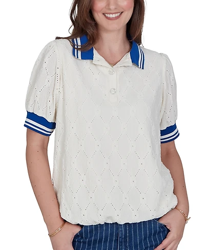 Ruby Rd. Petite Diamond Eyelet Bubble Hem Top
