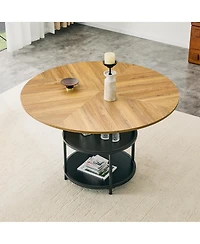 Streamdale 47.3'' Modern Two-Tone Circular Dining Table with Double-Layer Storage